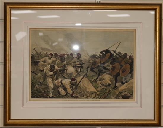 After R. Caton Woodville, 4 coloured steel engravings, Battle scenes, 33 x 48cm